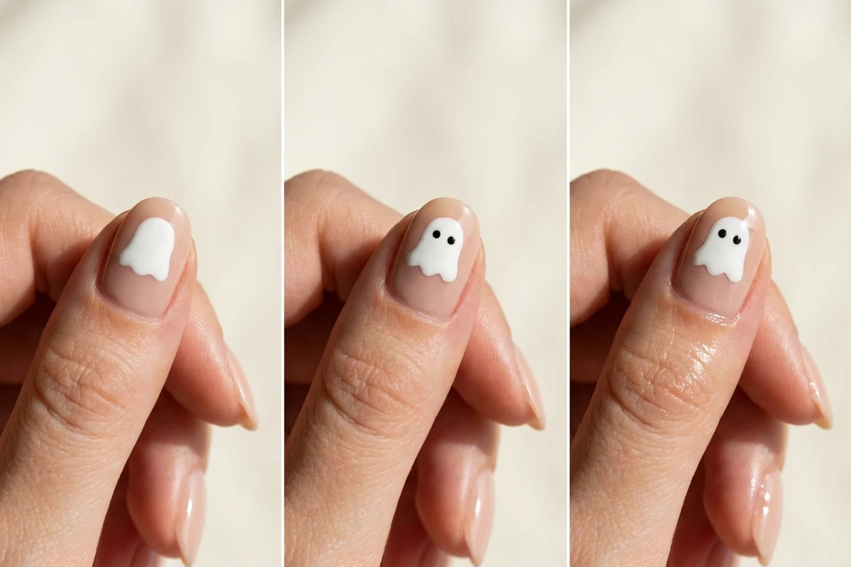 Easy white ghost Halloween nail tutorial