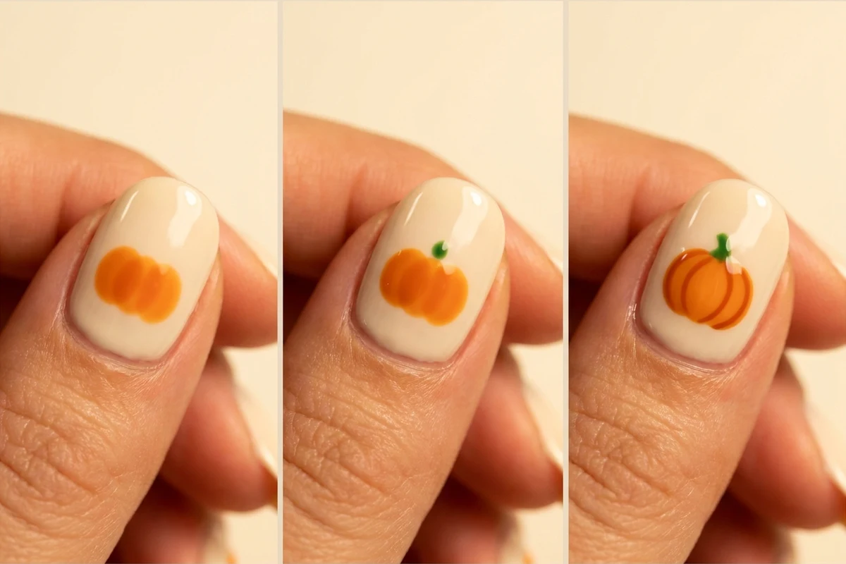 Easy orange pumpkin Halloween nail tutorial