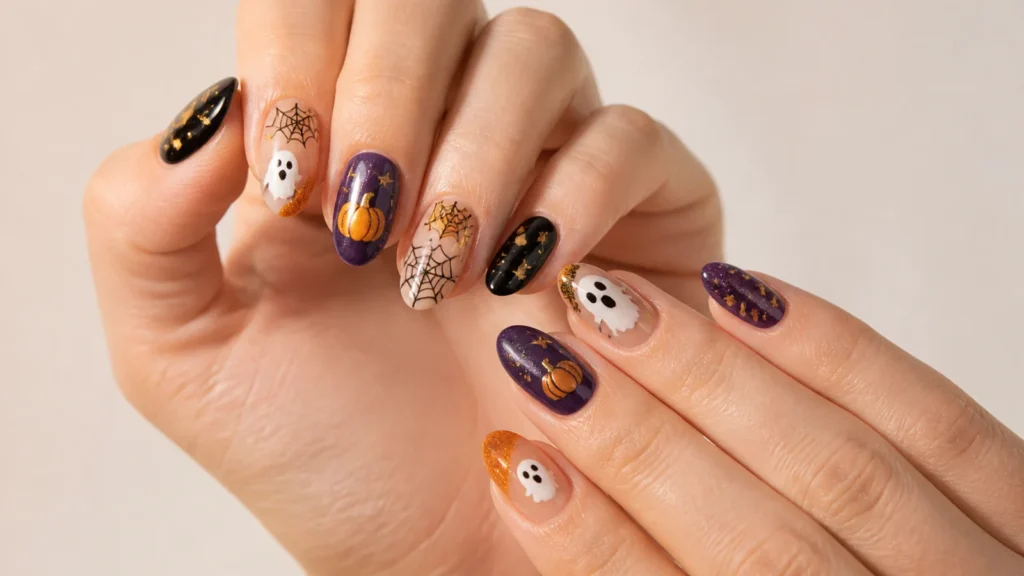Collection of cute, spooky and simple Halloween nail designs for 30 DIY Halloween Nail Ideas: Cute, Spooky & Simple