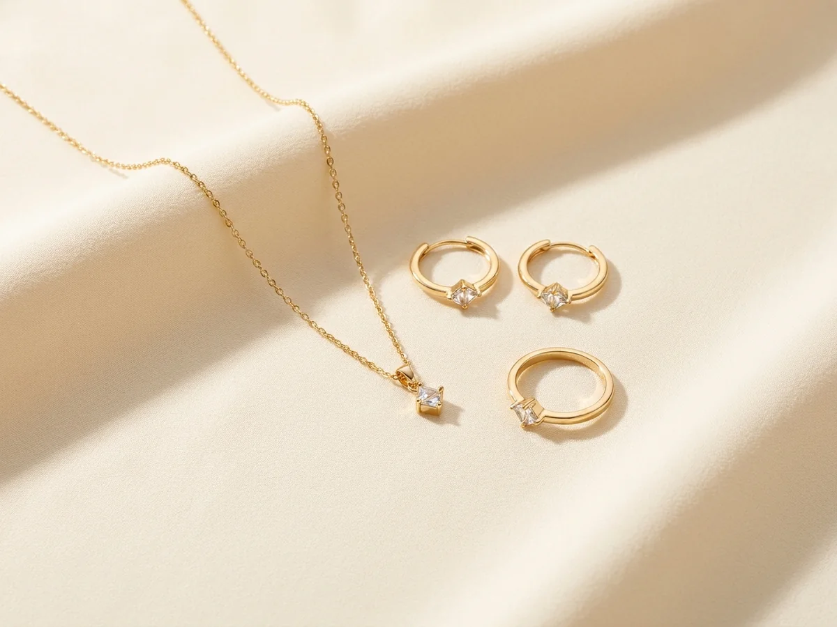 Gold-tone coordinated jewelry set with small geometric motifs