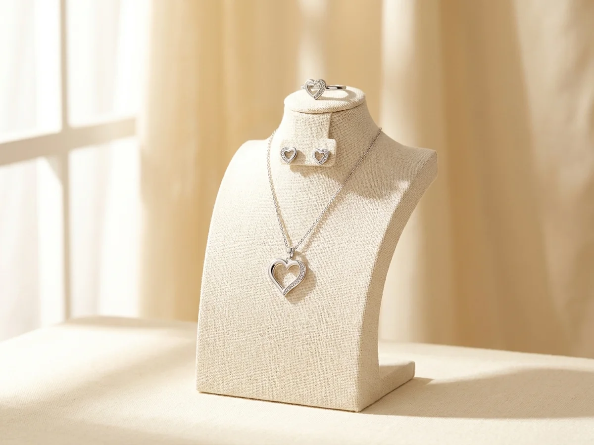 Silver-tone open-heart necklace, earrings and ring set